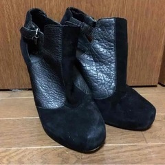 TOP SHOP ブラック レザー ブーティー 38 本革 ベル...