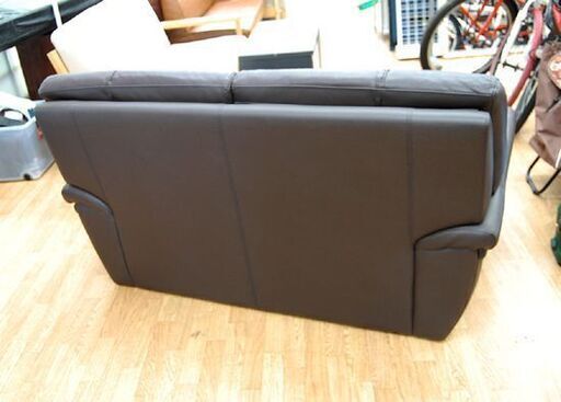 ファニシング購入品 2人掛けソファ 幅155×奥89×高82cm ダークブラウン系 本革製 2Pソファ 長椅子 札幌市 清田区 平岡