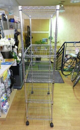 5段スチールラック 幅90×高183㎝ キャスター付き アルミラック メタルラック 収納棚 シェルフ　西岡店
