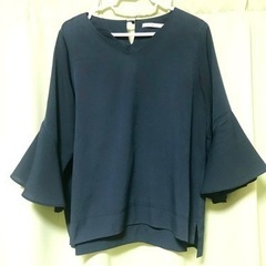 【お話し中】春夏七分袖ベルスリーブトップス ゆったりM 濃紺