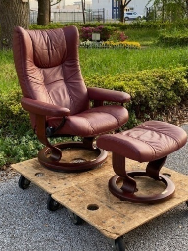 ノルウェー EKORNES エコーネス 本革 ストレスレスチェア& オットマン  リクライニングソファー 総本革 北欧 ノルウェー 赤