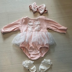 【1点限り】美品 ベビードレス ピンク 小物付き お宮参り 記念...
