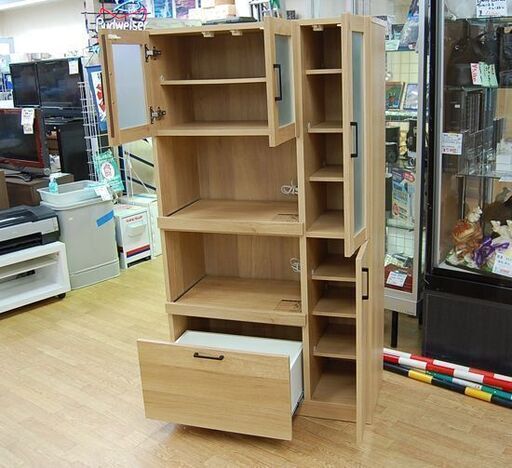 (株)共和産業 レンジボード 幅85×奥41×高154.5cm 木目調 キッチンボード 食器棚    札幌市 清田区 平岡