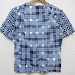 【美品】バーバリー 半袖カットソー ストレッチ生地 チェック柄 水色 レディースMサイズ の画像