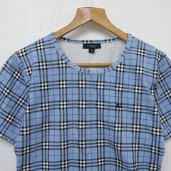 【美品】バーバリー 半袖カットソー ストレッチ生地 チェック柄 水色 レディースMサイズ の画像