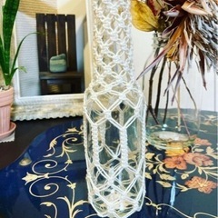 マクラメ編み瓶カバー　ハンドメイド　空瓶リメイク　花瓶　３本の画像