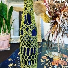 マクラメ編み瓶カバー　ハンドメイド　空瓶リメイク　花瓶　３本の画像
