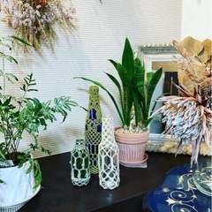 マクラメ編み瓶カバー　ハンドメイド　空瓶リメイク　花瓶　３本の画像