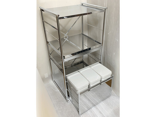 7934/美品】ステンレス製 キッチンラック ゴミ箱付き 高さ1160mmを、直接引き取りに来て頂ける方に、8,000円でお譲りいたし