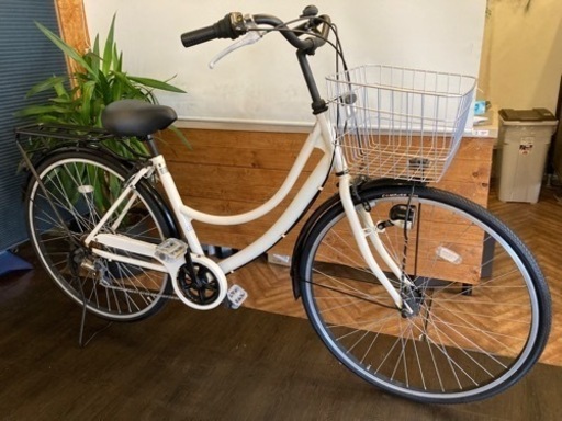 【前後タイヤ・後輪チューブ新品！】LEDオートライト　6段変速　27インチ自転車　ホワイト