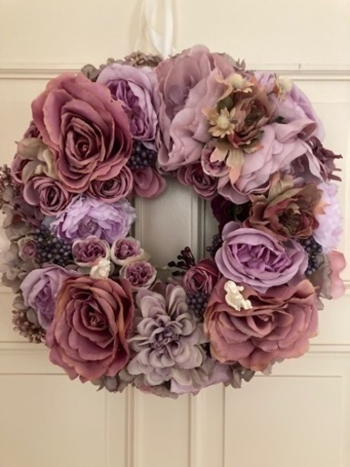 アンティーク調ローズパープルフラワーリース