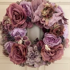 アンティーク調ローズパープルフラワーリース アンティーク調ローズパープルフラワーリース