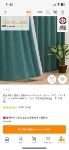 ニトリカーテン100✖️190 グリーン