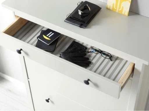  KIEA HEMNES ヘムネス シューズボックス 2段、ホワイト、89x30x127cm