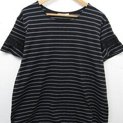 【大きいサイズ】【美品】レディース 半袖カットソー ボーダー レ...