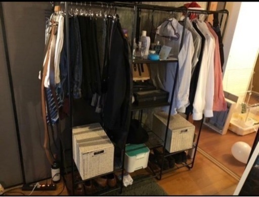 ブラック_パイプ　服収納ハンガー ラック