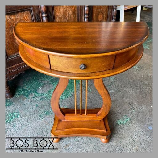 ハーフラウンドテーブル ハーフテーブル 電話ラック フォンラック アンティーク●E042Z181