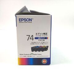 エプソン　プリンター純正インクカートリッチIC4CL74　４色パック 外箱を開封、3色未使用、１色ブラックの透明ビニールカバーを開封したが未使用の画像