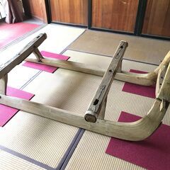 【大幅値下げ】ヨーロッパ アンティーク 大型そり★テーブルに使用可能★ガラス天板付き★お部屋のインテリアに 什器に【引き取り希望】
