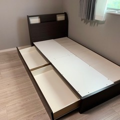 【受付終了】【収納有】【照明有】マットレス付きシングルベッド2個セット(1個買いでも可)【コンセント2口有】