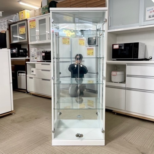 ①【超美品‼️】定価44,900円♪ ニトリ 60cm幅コレクションボード(セアH60) ガラスケース 収納家具 鍵付き ホワイト♪