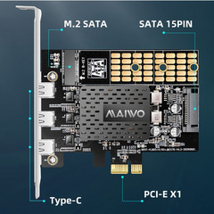 【即日・手渡し可】【現在庫2個】新品未使用 PCI Express to 3ポート Type C USB 3.1カード HUB 内部拡張カード コントローラーアダプター デスクトップPC インターフェース  NVMe M.2 Type 2280 PCIe Gen 3.0 拡張カードpcie x4 x8 x16 m.2 拡張 タイプc ssd usbc sataの画像