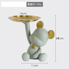 青　クマ　鍵置き場 玄関　皿を捧げる猫　置物　鍵置き　インテリア　K1