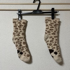 ニット靴下　ヒョウ柄