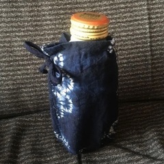 巾着　ミニ　ペットボトルカバー　紺　ハンドメイド