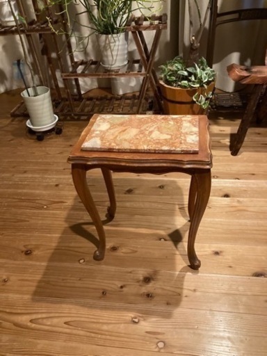 オンライン アンティーク 大理石サイドテーブル 花台 猫脚