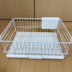パール金属　珪藻土　水切りラックかご　ホワイト　珪藻土トレー付き