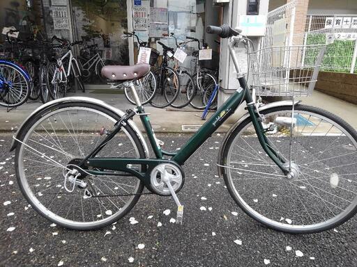 中古自転車２５３６　２７インチ　６段ギヤ　LEDオートライトキッキーと音がならない後輪ローラーブレーキ 錆びにくい部品：ハンドル・リム・ドロヨケ・前かご