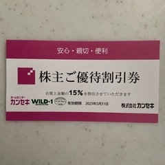 カンセキ、WILD-1、15%割引  株主優待券 