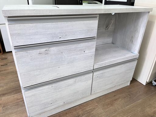 【レガストック江東店】★定価33,880円★未使用品★ウッド調 キッチンカウンター レンジ台 キッチン収納 キッチンボード レンジボード ホワイト