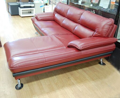 ニトリ 本革コーナーソファ 幅240×奥行181×高さ89cm ロゾKD 赤 L字ソファ カウチソファ 3人掛けソファ ボルドー ソフ