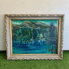 P01 上品な絵 油絵 額装 自然 湖 山 オシャレ