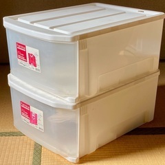 天馬 衣類収納ケース（未使用）とMUJI キャスター付ストッカー（使用半年）の画像