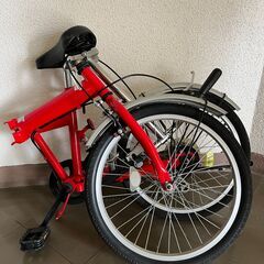 【北見市発】折りたたみ自転車 車体番号無し 20インチ 6段ギア 赤 (E1588ntnY)の画像