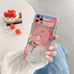 【新品未使用】iPhone11Pro/5.8インチ strawberry llustrator ll アイフォン ストラップ  シリコン製 アイフォン ショルダー ストラップ ストラップホール シリコン製 キャラクター 小型 薄型 軽量 ショルダー カバー ケース 韓国 BLACKPINK おしゃれ かわいい インスタ VLOG アニメ TikTok Instagram iPhone 11 Pro / 11 / SE 第3世代 / SE 第2世代 / XS / XR / X / 8 / 7 の画像