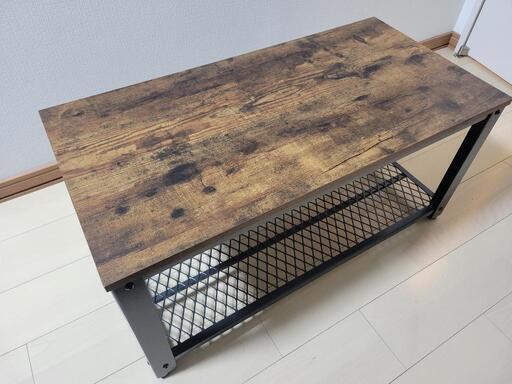 VASAGLE ローテーブル センターテーブル スチールフレーム ワイヤーメッシュ 木製天板80×40cm