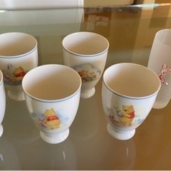 値下げ！可愛いプーさんの陶器コップとガラスコップのセット　