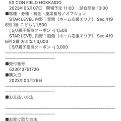 日ハム野球チケット　親子ペア券