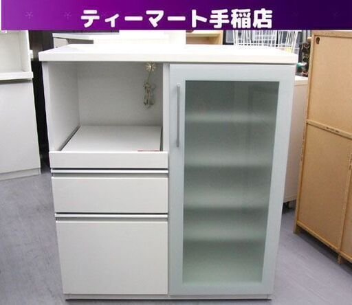 ミドルレンジボード ニトリ 幅88cm 高さ101cm ニトリ ホワイト 白 エナメル キッチンボード 食器棚 キッチンカウンター 家具 収納 札幌 手稲