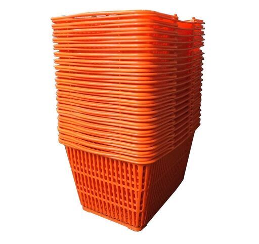 買い物かご 計24個 ショッピング バスケット セルフカゴ 前面メッシュ オレンジ 高さ約24cm×横約46cm×奥行約33cm【直接引取限定】