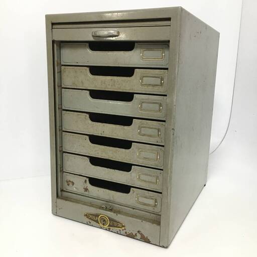 ut3/96 昭和レトロ TORESUR LETTER CASE シャッター式 スチールレターケース ７段 書類ケース 収納 インテリア 什器 ※鍵無