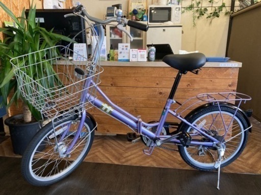 【後輪タイヤ・後輪チューブ新品！】LEDオートライト　6段変速　20インチ折りたたみ自転車　ラベンダー