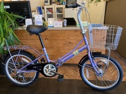 【後輪タイヤ・後輪チューブ新品！】LEDオートライト　6段変速　20インチ折りたたみ自転車　ラベンダー