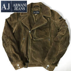 ???FYS3/76 ARMANI JEANS スウェード ライダース ジャケット 30 アルマーニ ジーンズ スエード 本革 レザー ダブル 茶 ブラウン メンズ???