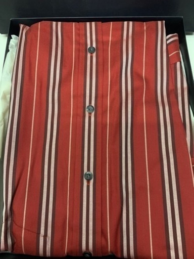 【未使用】BURBERRY バーバリー　メンズ　長袖シャツ　ストライプ　赤系