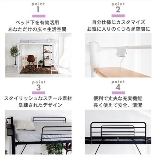 ロフトベッド（宮付コンセント付、カラー:ホワイト）